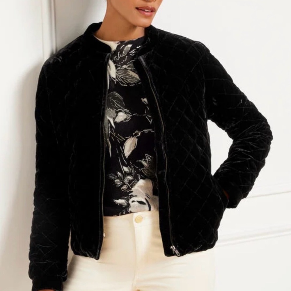 New Talbots Velvet Quilted Bomber Jacket Down Fill SZ 0 - 2 Petite PP *